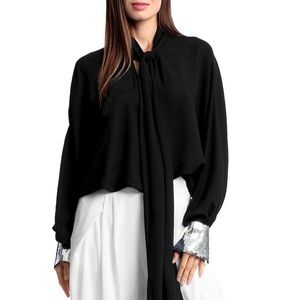 Black Blouse with Sequin Sleeves
